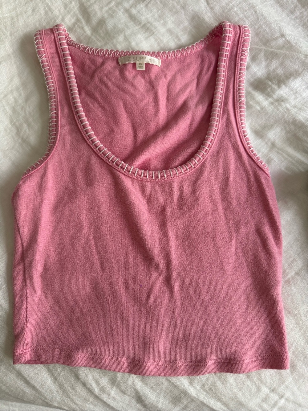 Z Supply Pink Tank Top with White Stitch Trim